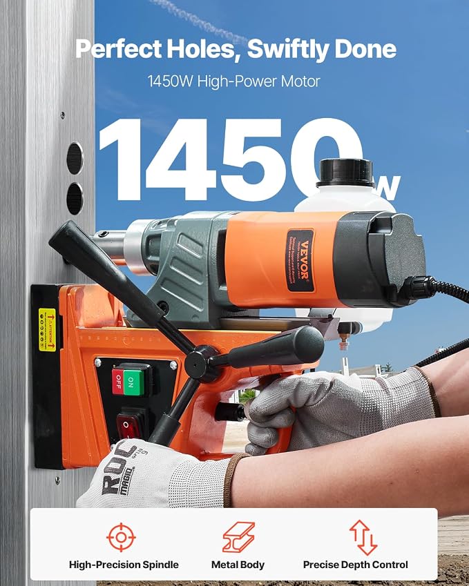 VEVOR Mag Drill Press, 1300W 1.57" Boring Diameter, 2922lbf Power Portable Magnetic Drill, 810 PRM, 11Pcs Drill Bits Electric Drilling Machine for Metal Surface, Industrial and Home Improvement | For Metal Surface, 810 PRM, with 11Pcs Bits, Portable, T...
