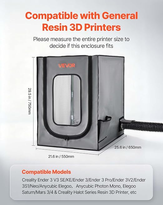 VEVOR 3D Printer Enclosure with Ventilation, Dustproof Waterproof Oxford Cloth Resin 3D Printer Tent, Constant Temperature Protective Case with LED, Compatible with Photon Mono/Mars 3, FDM/LCD Printer