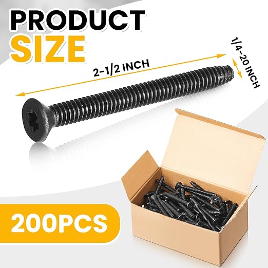 Blulu 200 Pcs 1/4-20 x 2-1/2" Self-Tapping Trailer Deck Screws Flat Head Trailer Deck Screws, Star Drive T-30, Black Floorboard Thread Cutting Screw Fasteners for Wood to Metal