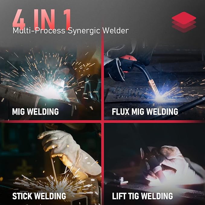 YESWELDER YWM-160 MIG Welder, 4-in-1 Flux Core/MIG/Lift TIG/Stick, Synergic Control 110V/220V 160A Multiprocess Welding Machine & LYG-L600A Auto Darkening Blue Light Blocking Welding Helmet