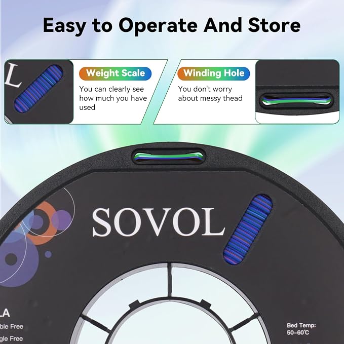 Sovol PLA Filament Silk Tri Color Co-Extrusion 1.75mm, 3D Printer Filament 1kg/ 2.2lbs, Shiny Silk Dark Red Green Blue 3 in 1 Coextrusion PLA Material +/-0.03mm