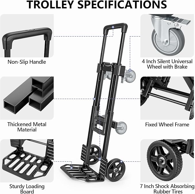 KEDSUM 3-in-1 Convertible Dolly Cart with Wheels, 600LBS Heavy Duty Hand Truck Dolly, Hand Truck with Adjustable Handle Angle & Expandable Base for Home,Warehouses,Dorm, 6-Wheel Design with Brakes