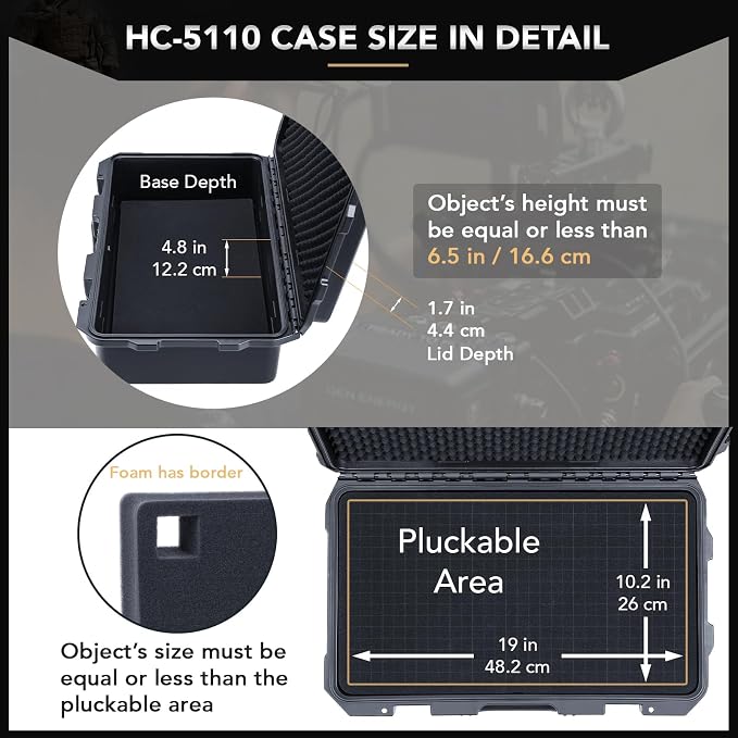 Lykus HC-5110 Large Waterproof Hard Case with Foam, Interior Size 20x11.4x6.7 inch, Suitable for gun,electronic equipment and more