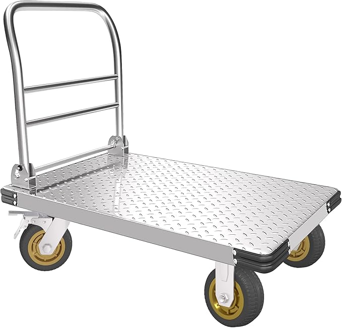 Platform Truck Heavy Duty Push Cart Dolly with 6'' Wheels 2000 LBS Capacity Steel Large Flatbed Cart Foldable Platform Dolly for Groceries, Garage, Warehouse, Equipment (36" X 24")