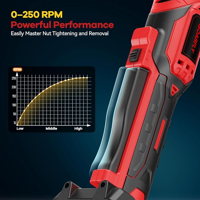 SOARFLY 3/8" Cordless Ratchet Wrench, Power Ratchet Tool Set, 60 Ft-Lbs(80N.m) Electric Ratchet Wrench with 2 * 2000mAh Lithium Batteries, 7 Sockets, LED Light, 1/4" Adapter, 3" Extension Bar
