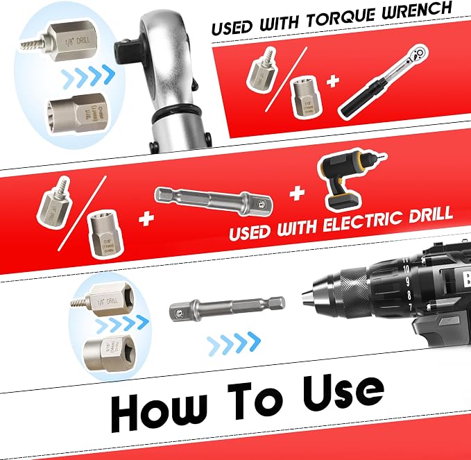 35Pcs Screw Bolt Extractor Set, Left Hand Drill Bit Set 6542/4341 HSS, Easy Out Bolt Extractor Set with Hex Adapter, Stripped Bolt Remover for Broken Rusted Nuts Screws, Bolts, Studs