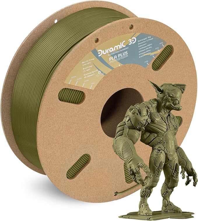 DURAMIC 3D PLA+ Printer Filament 1.75mm PLA Plus Neatly 2Kg Spool(2.2lbs) | PLA Pro Tougher and Stronger, Dimensional Accuracy Probability +/- 0.02mm Army Green