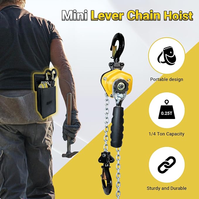 550LBS Manual Lever Chain Hoist Mini Puller 1/4 Ton Capacity | Portable Chain Come Along 5 Feet Lift G80 Chain Ratchet Lever Hoist with Hook