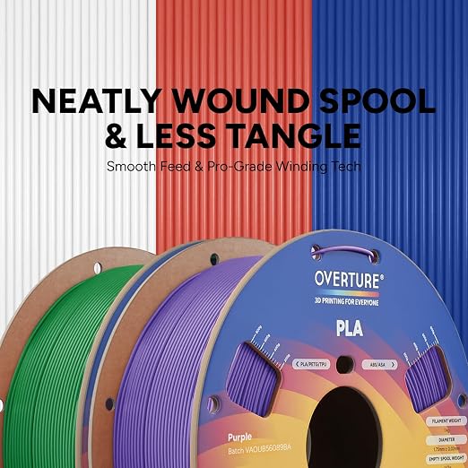 OVERTURE 2KG Bundle High Speed PLA Filament 1.75mm, Neatly Wound 3D Printer Filament 2 Pack 1kg Spool (2.2lbs) Rapid PLA, Fit Most FDM 3D Printers (Purple+Green)