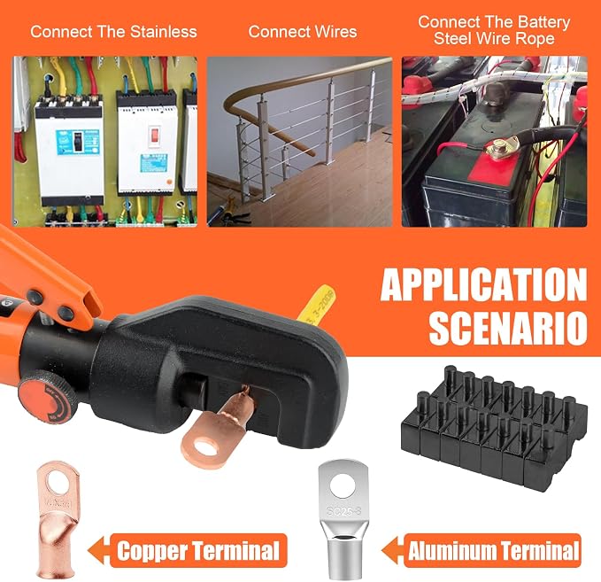 HZLZRZ Hydraulic Crimping Tool Range 12 AWG-2/0 AWG for Cable Lugs, Hand Operated Wire Terminal Lug Tool with 9 Pairs of Dies (Standard US)