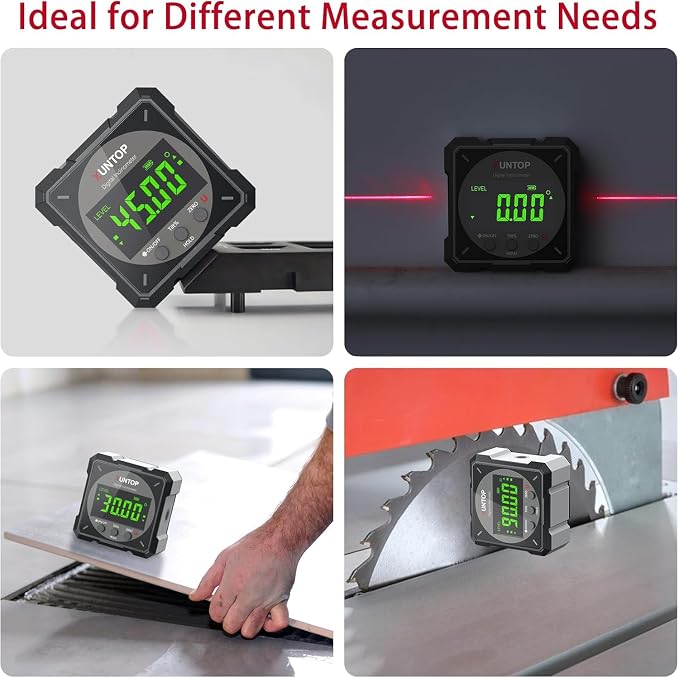 XUNTOP USB Charging Digital Level Box Angle Finder with Laser (Class 2 Laser, <1mW), 4-Side Magnetic Angle Gauge IP54 Waterproof Inclinometer Level, Saving time and Effort Hanging Decorations-Black