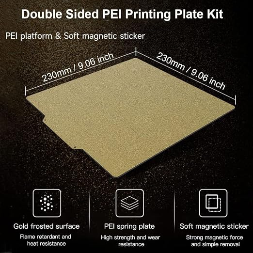 HzdaDeve PEI Sheet 230X230mm Flexible Spring Steel Build Plate Double Sided Textured Bed for Anycubic Kobra 2/Kobra 2 Neo/Kobra 2 Pro/Kobra Neo/Kobra/Kobra/Artillery Genius 3D Printer (Gold)