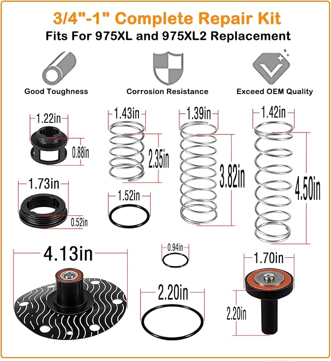 3/4"-1" Replace for Wilkins 975XL and 975XL2 Complete Repair Kit Replacement