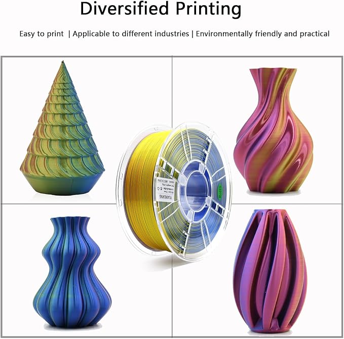 Silk Triple-Color PLA Filament 1.75mm Red-Yellow-Blue | ±0.03mm Precision, 1kg Spool (2.2 lbs), Glossy Multi-Tone Gradient, Neatly Wound, Compatible with Most 3D Printers
