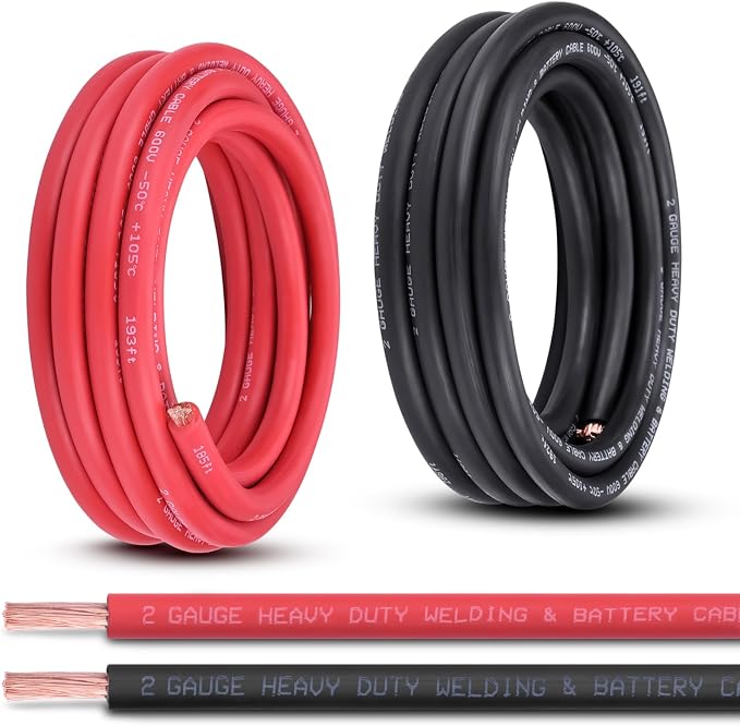 2 Gauge Battery Cable, 15FT Red + 15FT Black 2 AWG Pure Copper Wire Welding Cable, for Automotive, Battery, Solar and Generator, Standard USA OFC Wire