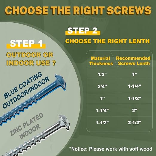 LIONMAX Pocket Hole Screws 1-1/4 Inch, 100 PCS Interior Pocket Screw #8 x 1-1/4"", Coarse Thread, Square Drive, Washer Head, Zinc Plated Pocket Hole Screws, 150MM Drive Bit Included, 1.25 inches