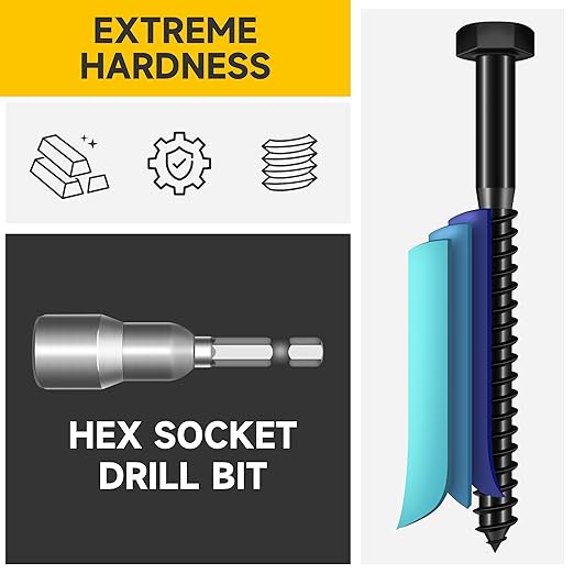 Mywish (50Sets) 3/8" x 6" Lag Bolts, 304 Stainless Steel 3/8 inch Lag Screws Bolts for Wood, Heavy Duty Hex Head with Flat Washers Bolt Kit, Black Oxided