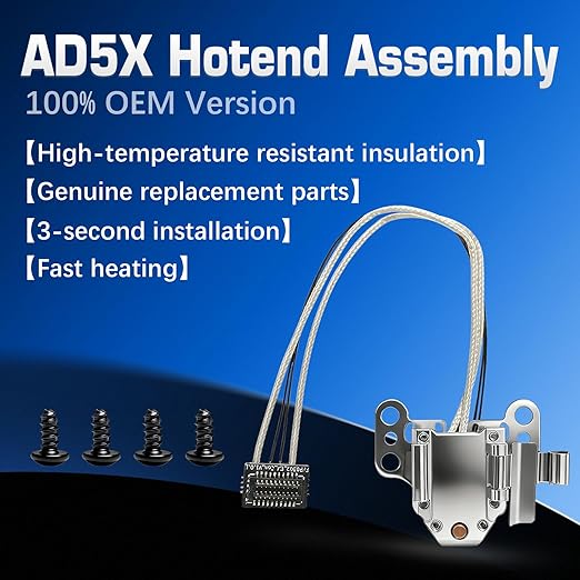 Original for Flashforge AD5X Hotend Heating Assembly Kit Includes Heating Wire, thermistor Temperature Sensor Element, Metal Heating Base+Fixing clamp+4 Fixing Screws. for Flashforge 3D Printer Parts