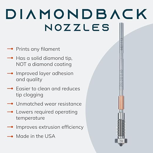 Diamondback Nozzles – Prusa Nextruder Compatible – Polycrystalline Solid Diamond Tip 3D Printer Nozzles, Improved Extrusion, Any Filament, Long Life, Wear Resistant, USA Made (0.4mm)