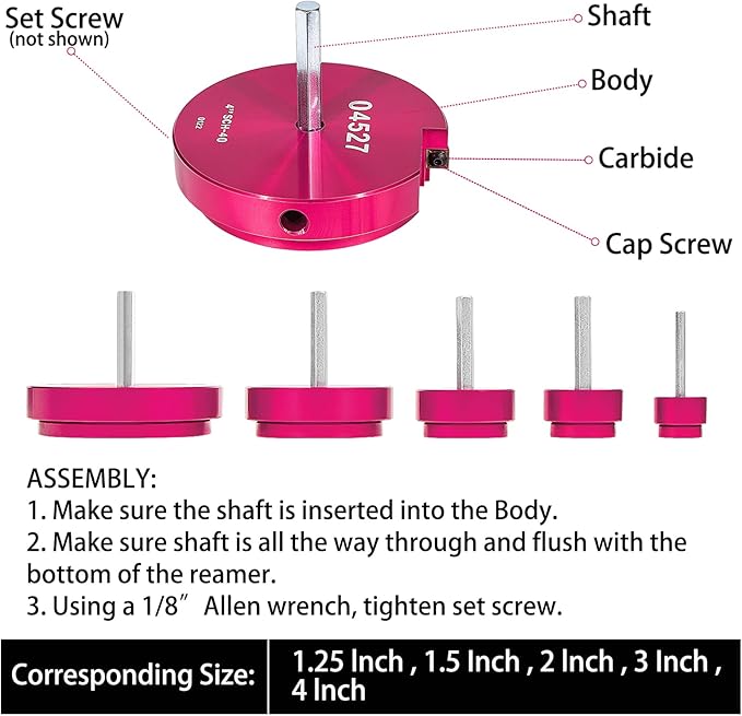 5-Piece Plastic Pipe Reamer Tool Kit for PVC, CPVC & ABS Fittings,Includes 1.25", 1.5", 2", 3", 4" Reamers,Compatible with Standard 1/2" Drills,3/8" Hex Shaft, for Exhaust, Drain, Water Pipes Cleaning