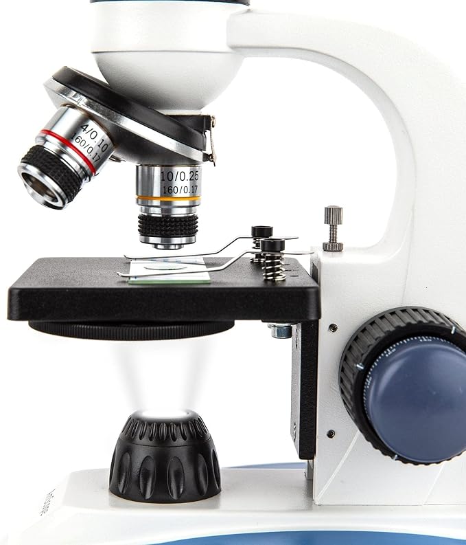 AmScope M158C-E1 Digital Cordless Compound Monocular Microscope, WF10x and WF25x Eyepieces, 40x-1000x Magnification, LED Illumination with Rheostat, Brightfield, Single-Lens Condenser, Coaxial Coarse and Fine Focus, Plain Stage, 110V or Battery-Powered...