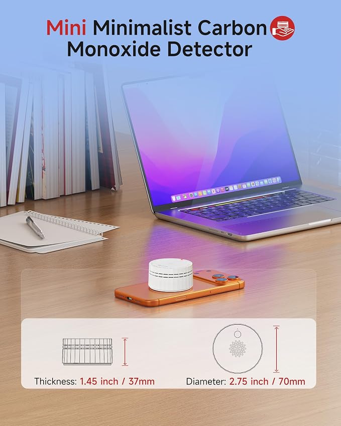 Heiman Carbon Monoxide Detectors, Matter CO Detector Battery Powered, UL 2034 5th Certified, Smart Wireless Mini CO Alarm for Home, Real-time Notification, for Smartthings,Home Assistant