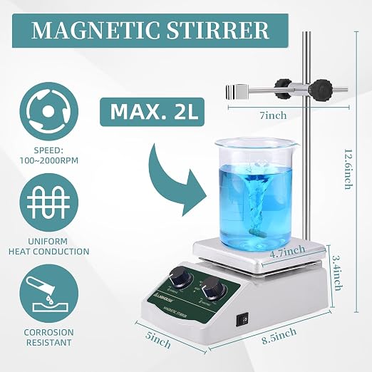 Lab 300℃/ 572℉ Magnetic Stirrer Hot Plate 2L Heated Mixer 2000RPM W/Support Stand (Non Digital)