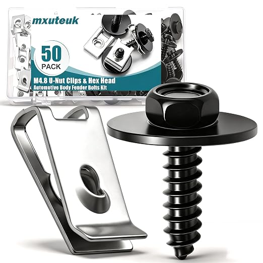 mxuteuk 50PCS M4.8 U-Nut Clips & Hex Head Automotive Body Fender Bolts Kit,for Most Cars Fender,Engine Undertray Cover, Engine Cover & Bumper Fender Liner