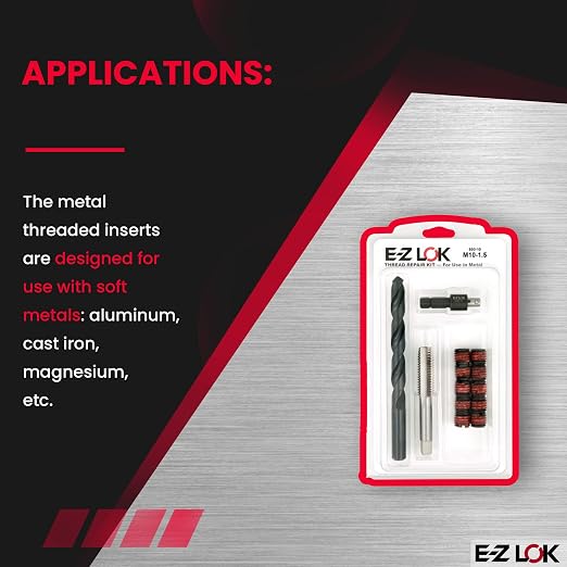 E-Z LOK EZ-650-10 Threaded Inserts for Metal; M10-1.5 Installation Kit, Steel, Black Oxide