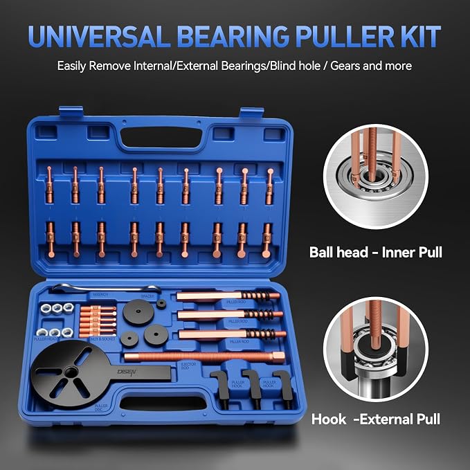 DISEN Bearing Puller Set 36-in-1, Upgrade Blind Inner Hole Three-Jaw Puller, Multifunctional Bearing Removal Tool, with Heavy Duty Portable Storage Case, Blue