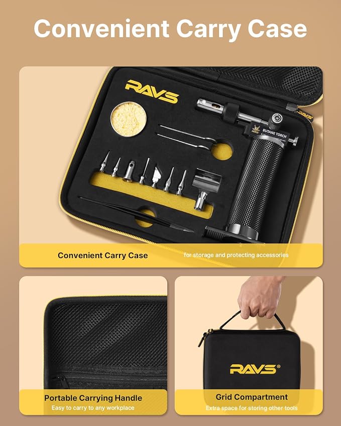 RAVS Butane Soldering Iron Kit Cordless, 14-Piece Multi-Function Butane Torch Kit, Portable Brazing Torch with Adjustable Flame, Without Butane Fuel, Unique Gifts for Men Women Husband