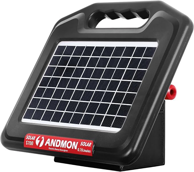 ANDMON S700 35 Miles Solar Fence Charger, 0.76 Joule Solar Electric Fence Charger for Livestock, Horses, Cattle Sheep, Solar Powered Electric Fence with Dual Input, Easy Installation