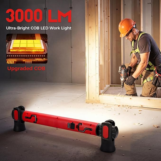 Magnetic Work Light, 3000LM Ultra Bright LED Magnetic Light Bar, 5200mAh Rechargeable Work Light with Hooks, Portable Under Hood Lights Machanic Tools for Car Repairing, Inspection, Garage, Emergency