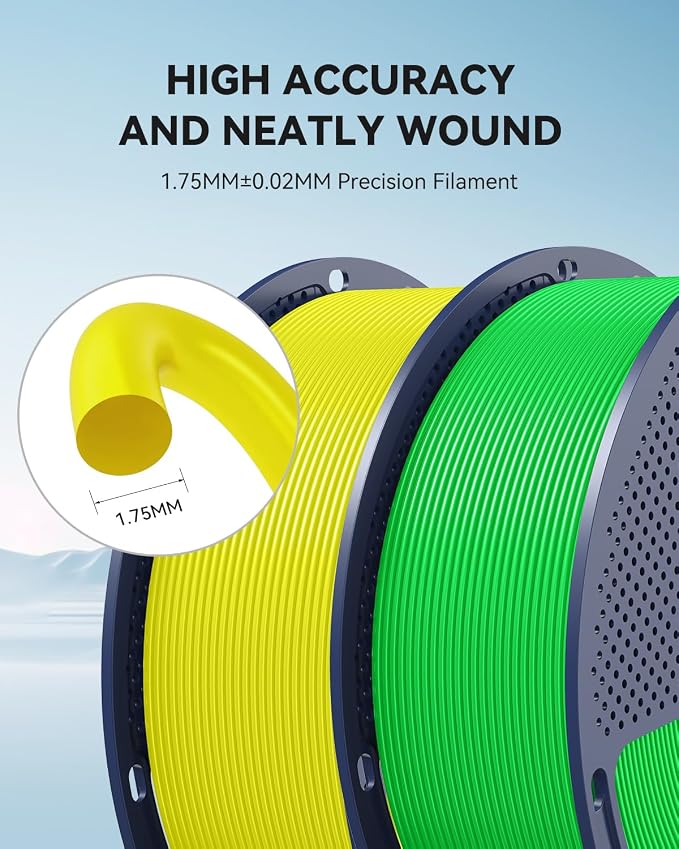 SUNLU Upgrade PLA+2.0 3D Printer Filament, High Speed PLA Plus Filament 1.75mm, 30mm/s - 600mm/s Print Range, Tougher and Stronger, Dimensional Accuracy +/-0.02mm, 1KG Spool(2.2lbs), Yellow