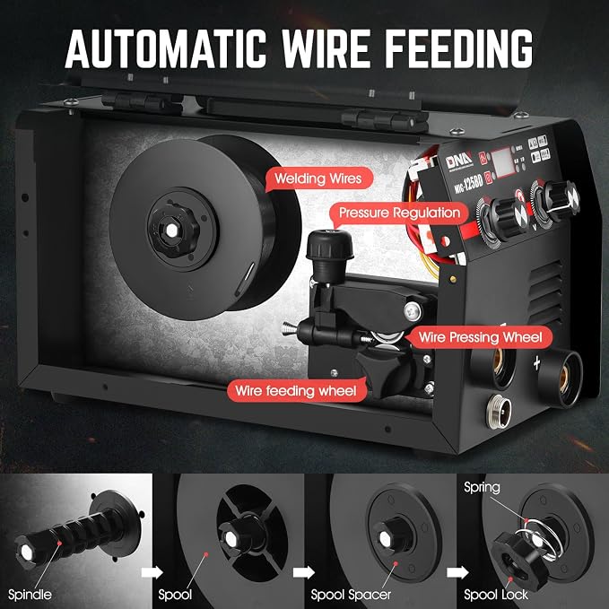 DNA Motoring 125A/110V Flux Core MIG Welder, Gasless MIG/Lift TIG/Stick Welder, 3 in 1 Portable Welding Machine, IGBT Inverter Welder for Home DIY, Garage, w/LED Digital Display, Black, TOOLS-00377