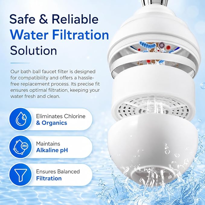 Crystal Quest Bath Ball Replacement Cartridge – Removes Chlorine, PFAS & Odors – Easy-to-Install Water Filter – Eco-Friendly, Durable & Skin-Safe – Built in the USA