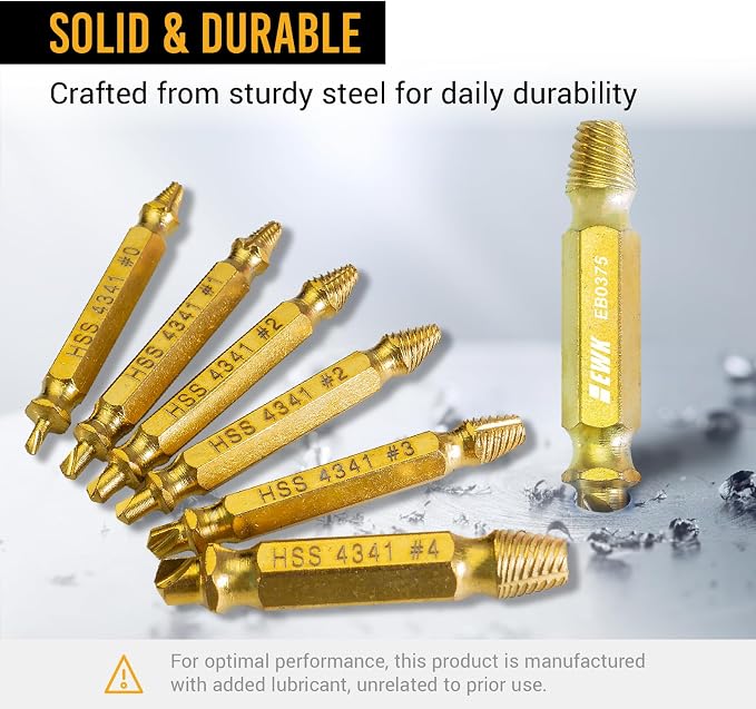 EWK 6-Piece 2-in-1 Flip Screw Extractor Set, HSS Screw Removal Tool with Left-Hand Drill Bit and Spiral Extractor for Stripped Screws, Broken Bolts, Rusted Fasteners, and Damaged Heads