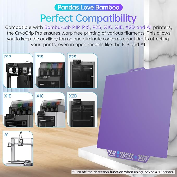 BIQU CryoGrip Pro Glacier Purple Compatible with Bambu-Lab P1S/P1P/P2S/X2D/X1C/X1E/A1 3D Printers 257x257MM Panda Build Plate Double Sided Upgrade Removable Surface Platform