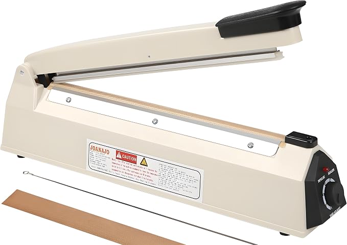 Impulse Sealer 16 inch Manual Heat Sealer Machine with Adjustable Heating Mode, ABS Shrink Wrap Bag Sealers for Plastic PE PP Bags, Portable Poly Bag Sealing Machine with Extra Replace Kit (white)