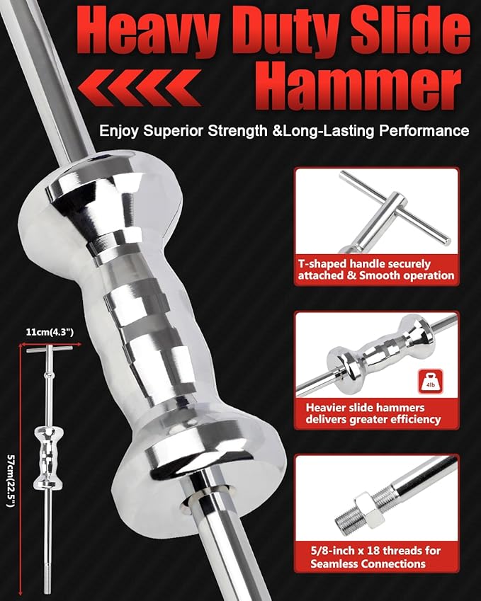 9-Way Slide Hammer Puller Set, Front Wheel Hub Remover & Rear Wheel Axle Removal Tool, Heavy Duty Bearing Puller Set with Carry Box