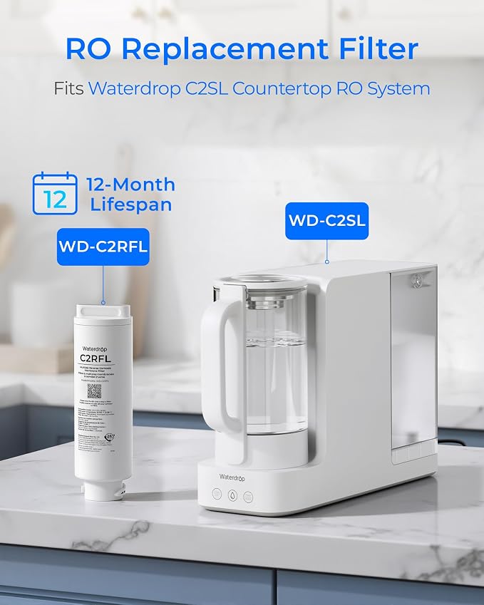 Waterdrop C2RFL Filter, Replacement for Waterdrop C2SL Reverse Osmosis Water Filter Countertop, 12-month Lifetime
