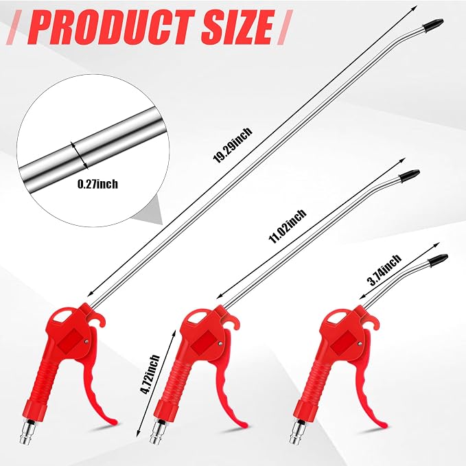 MorningRo 6 Pcs Air Blow Gun Kit with 19", 11", and 4" Pistol Grip Air Blow Gun Tools Compressor Nozzle for Industrial Household Car Detail Mechanics (Red)