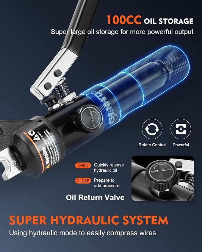 Hydraulic Wire Battery Cable Lug Terminal Crimper- 9 Dies for 12 AWG to 2/0 Electrical Terminal Cables Crimping Tool Kit 1/16” 1/8” 3/16” Stainless Steel Cable Railing Tool