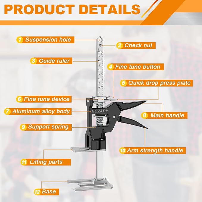 Labor Saving Arm Jack 2 Pack, 440LBS 15.5" Stainless Steel, Slow/Fast Descent & Mechanical Leverage, Multi-Functional Furniture Lifting Tool for Doors, Windows, Tiles, Appliances