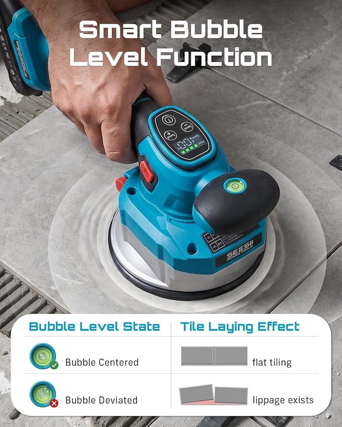 SEESII Tile Vibration Tool 145mm: Vibration Leveling Machine 10-Hours Long Lasting, Tile Vibrator With 10 Speeds For Laying Floor Wall Larger Tiles(6"X6" - 48"X48"), Tile Installers DIYer