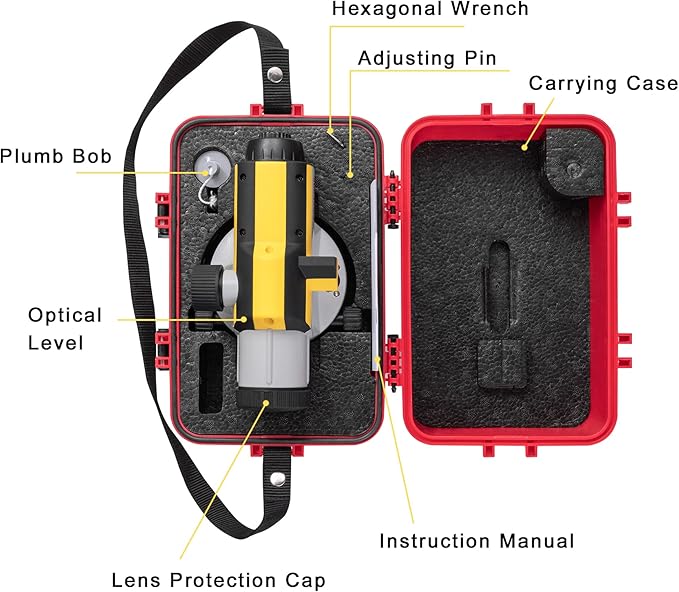 Firecore 32X Automatic Optical Level Kit with Self-Leveling Magnetic Dampened Compensator and Transport Lock, High Precision Height/Distance/Angle Level Measureing Tool - FC-32N