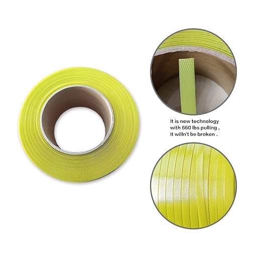 Banding Strapping Kit with 1/2" X3200 ft Yellow Polyester (PET) Band 200 Metal Seals Tensioner Sealer Tool for Pallet Box Packaging