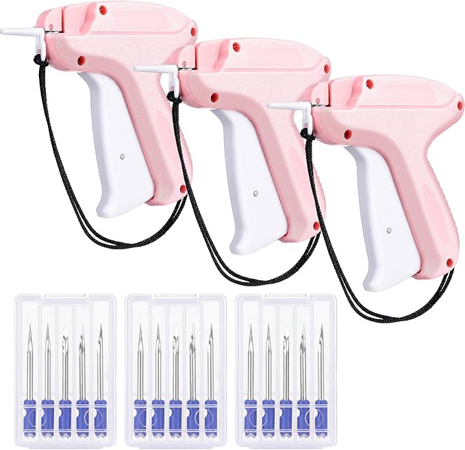 Honoson 3 Pieces Clothes Tagging Applicator Garment Tag Attacher Label Tagging Machine with 15 Pieces Steel Needles for Boutique Store Consignment Garage Yard Sale (Pink-White)