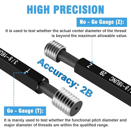 5pcs Imperial Thread Plug Gauge 2B Unified Thread Gage w/Boxes, Double End Go No Go Thread Gauge for Internal Thread Detection(#1/4 - #1/2)