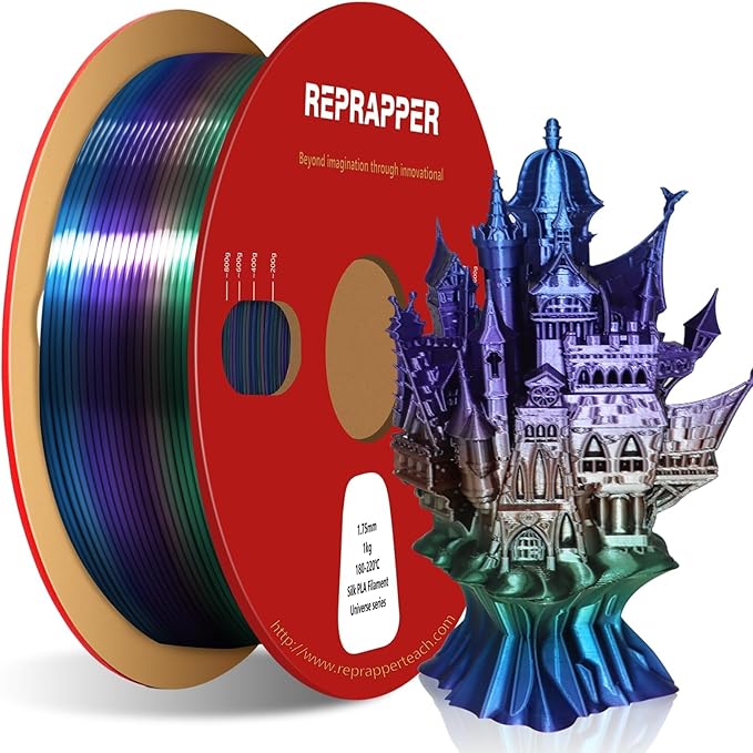 RepRapper Universe Rainbow PLA Filament, Shiny Multicolor Silk PLA 1.75 mm Filament (+-0.03 mm), Sparkle Fast Change Multi-color1 kg 3D Printer Filament for 3D Printer